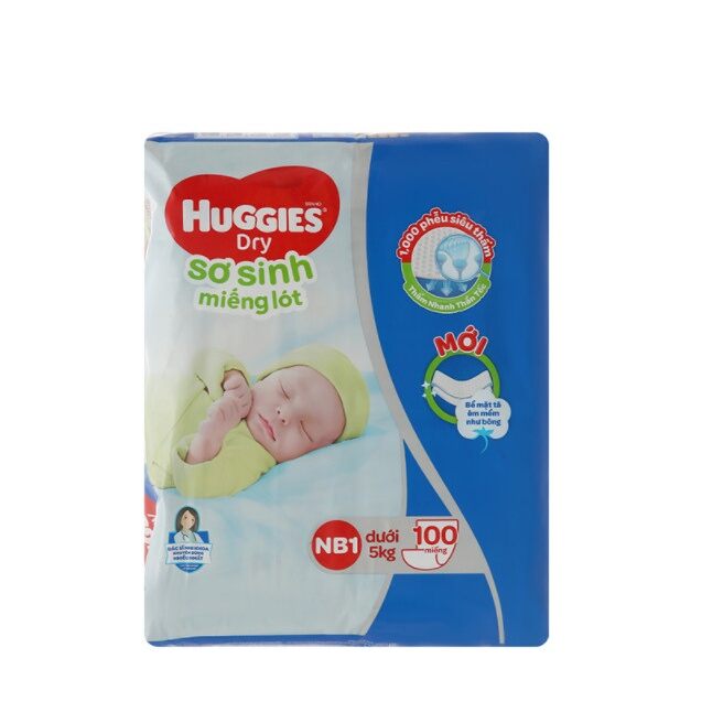 - Miếng lót sơ sinh Huggies Dry size NB1 100 miếng