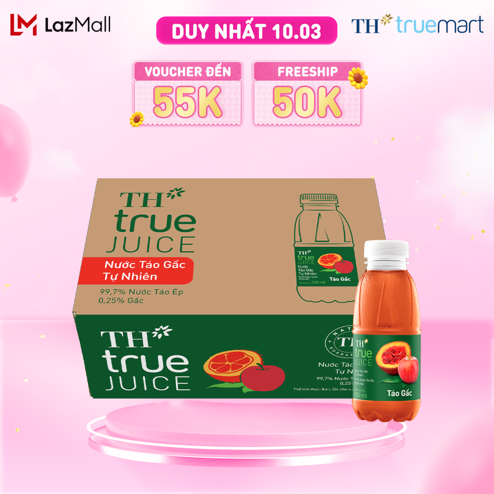 Thùng 24 chai nước táo gấc tự nhiên TH True Juice 350ml