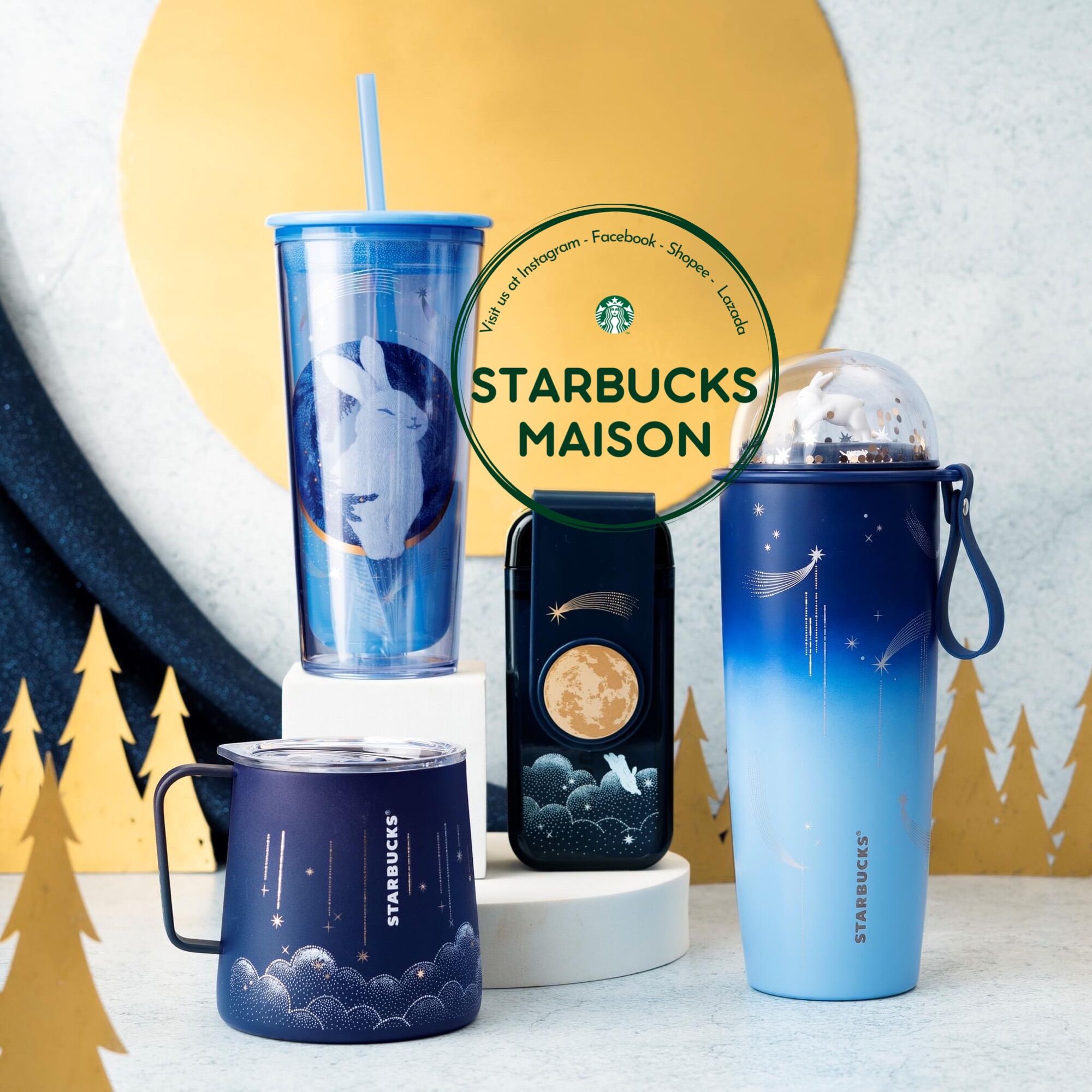 |CHÍNH HÃNG| STARBUCKS MID AUTUMN TRUNG THU - Bình Ly giữ nhiệt Cốc sứ thuỷ tinh