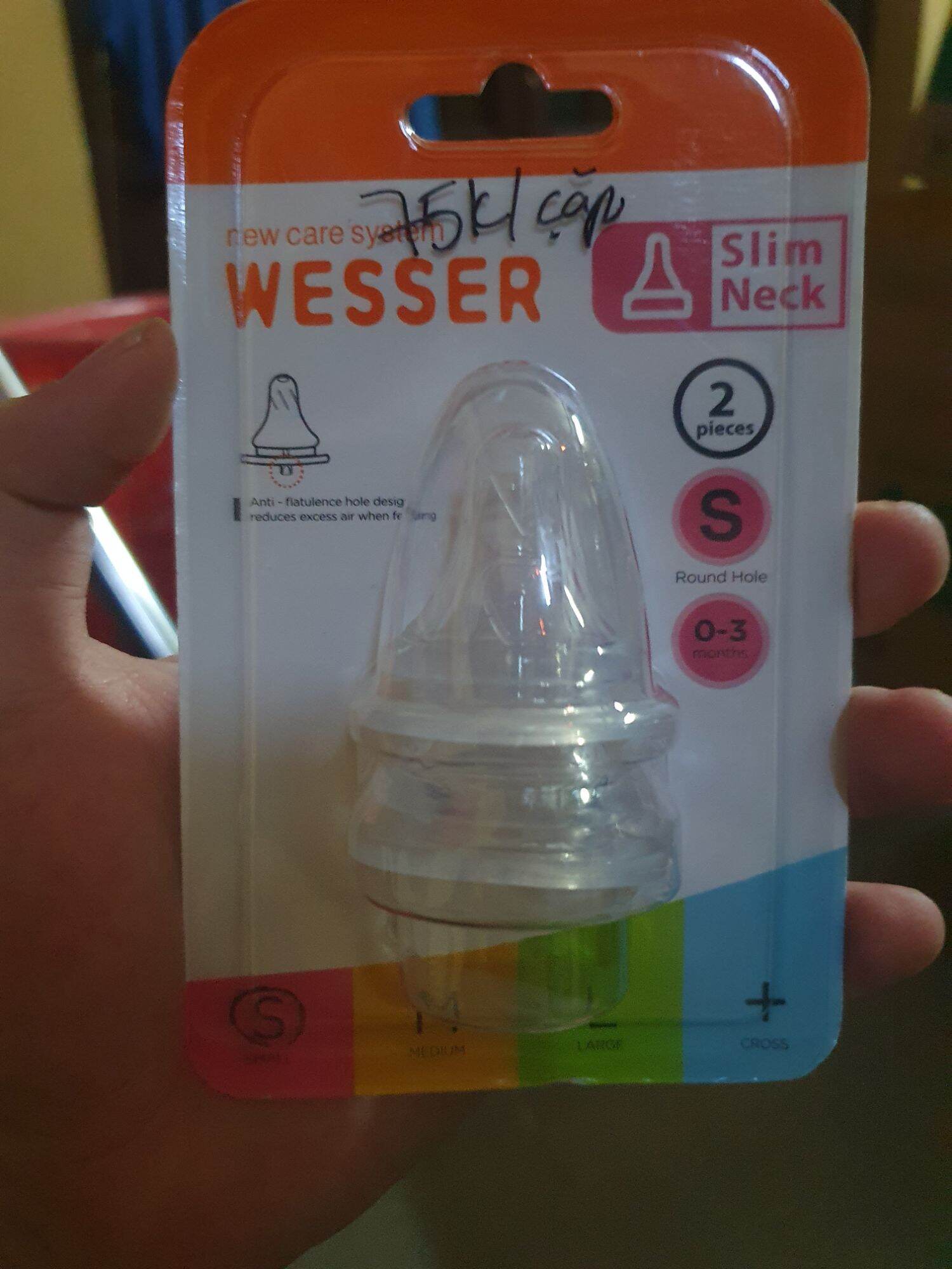 Vỉ 2 Núm Wesser thay bình sữa cổ hẹp