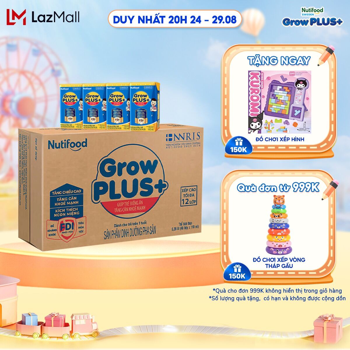 Thùng sữa bột pha sẵn nutifood growplus+ biếng ăn 110ml - trên 1 tuổi - tăng cân khỏe mạnh