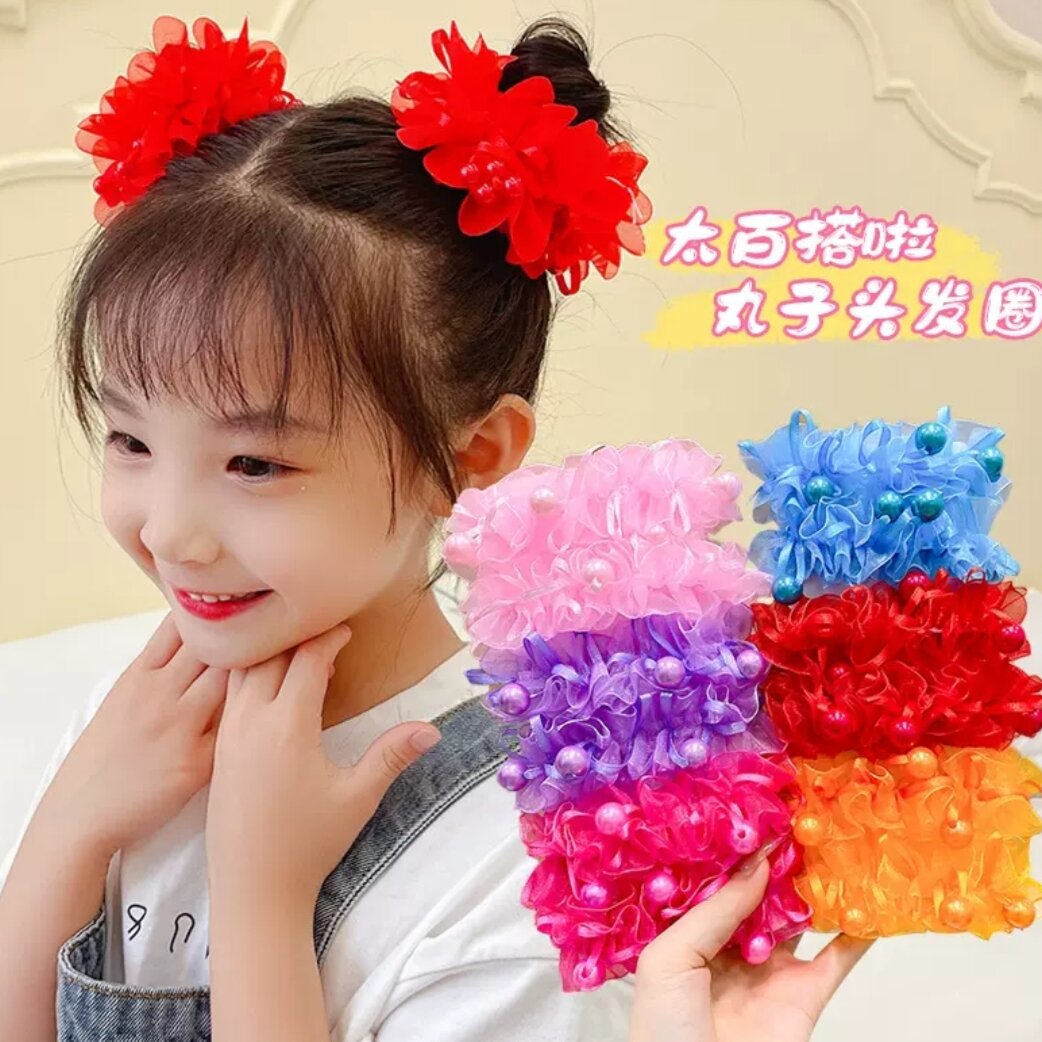 Dây chun cột tóc hai chùm hình hoa nhiều màu cho bé đi múa biểu diễn văn nghệ