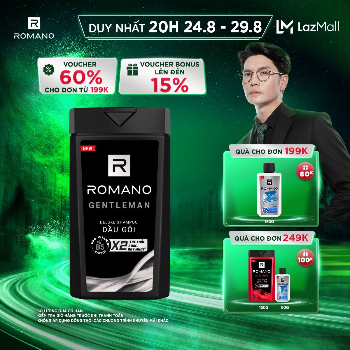 Dầu Gội Hương Nước Hoa Romano Gentleman 180g