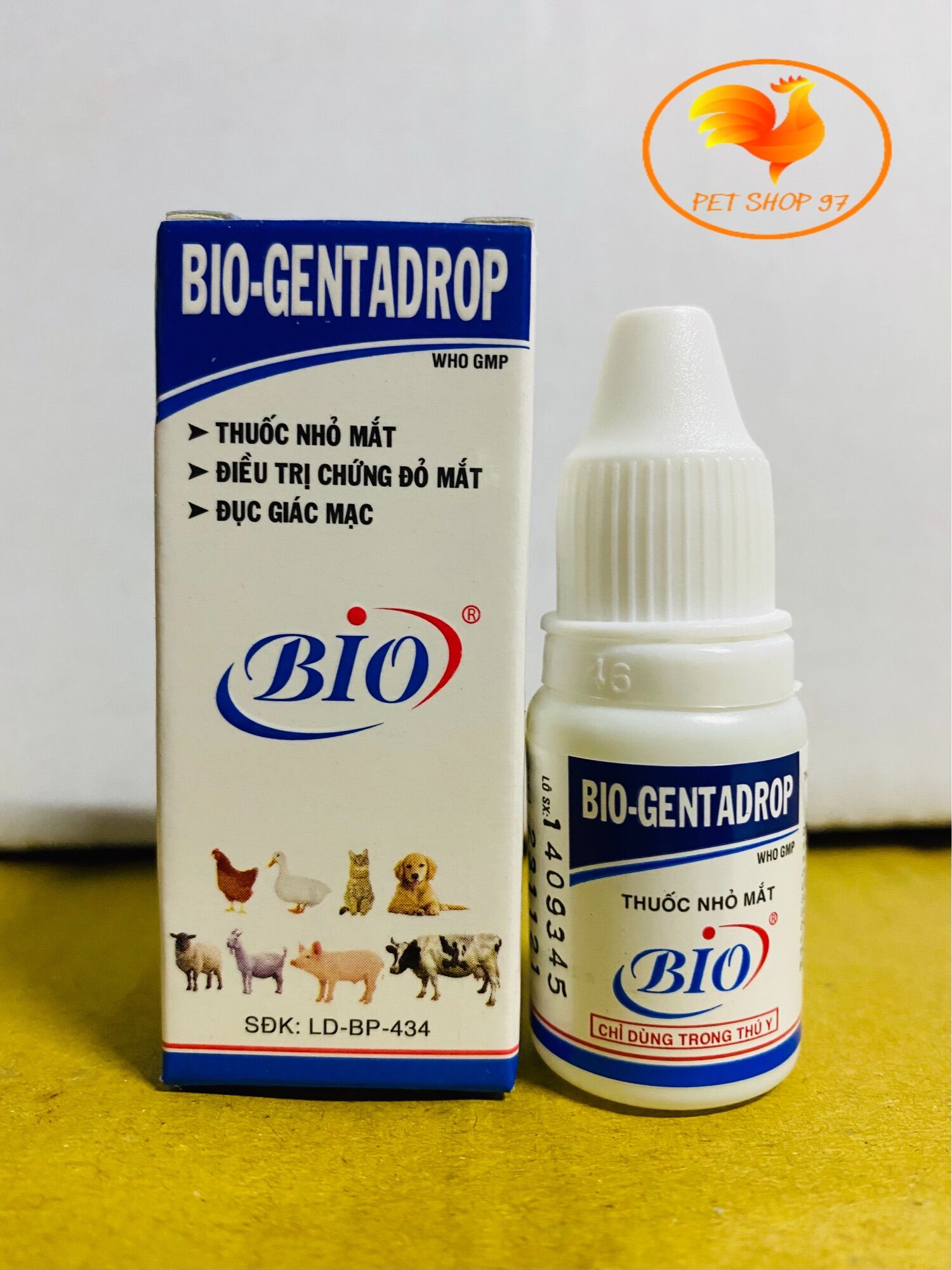Chai nhỏ mắt bio gentadrop 10ml đỏ mắt, đục giác mạc trên gà đá và chó mèo