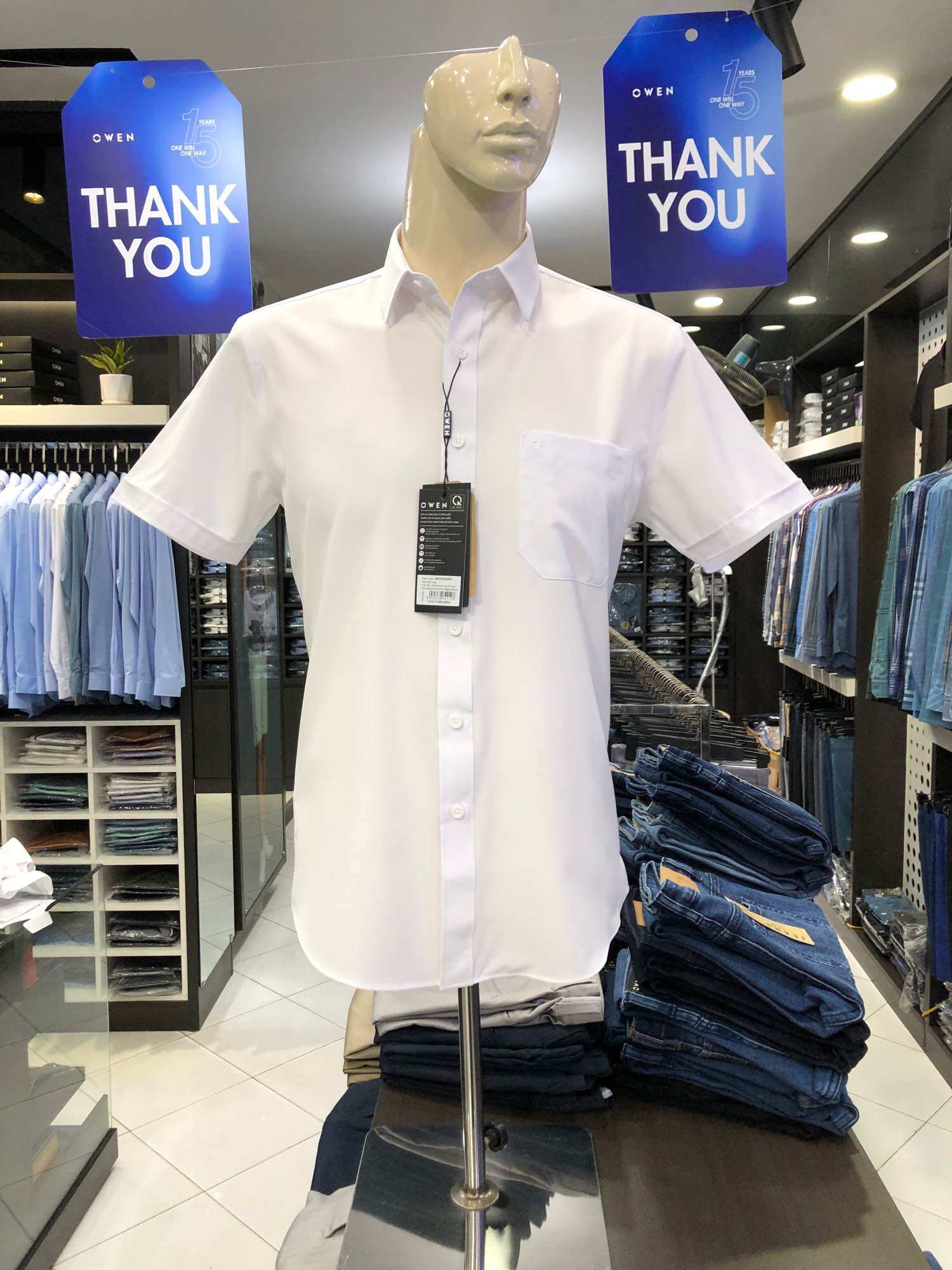Áo sơ mi trắng owen ngắn tay regular fit có túi AR221643NT
