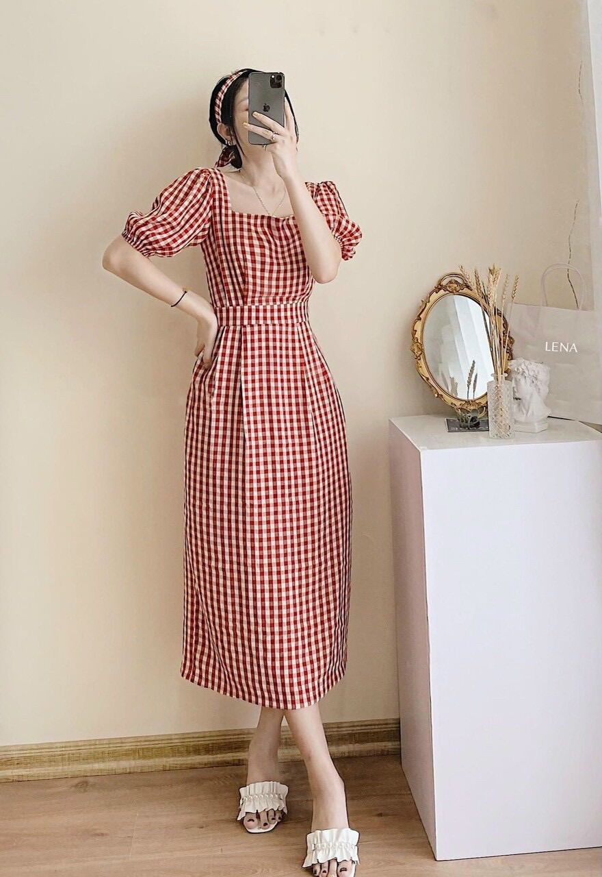 Đầm tiểu thư caro đỏ CR5