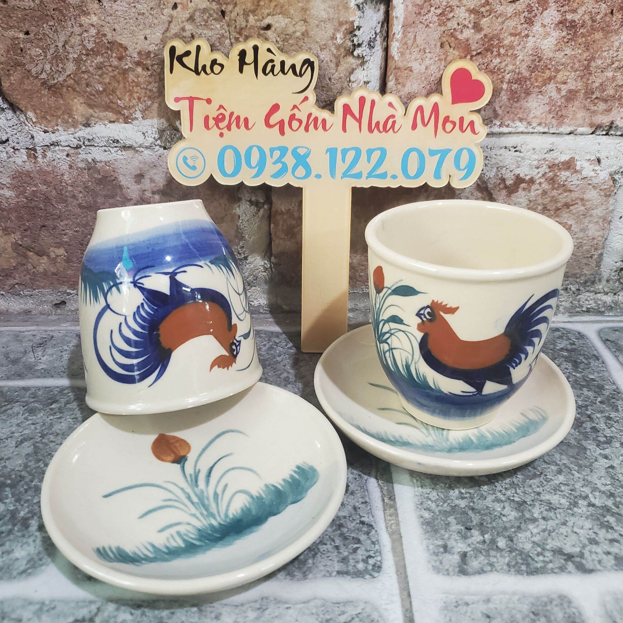 Combo ly và dĩa lót con gà cao cấp 100% thủ công
