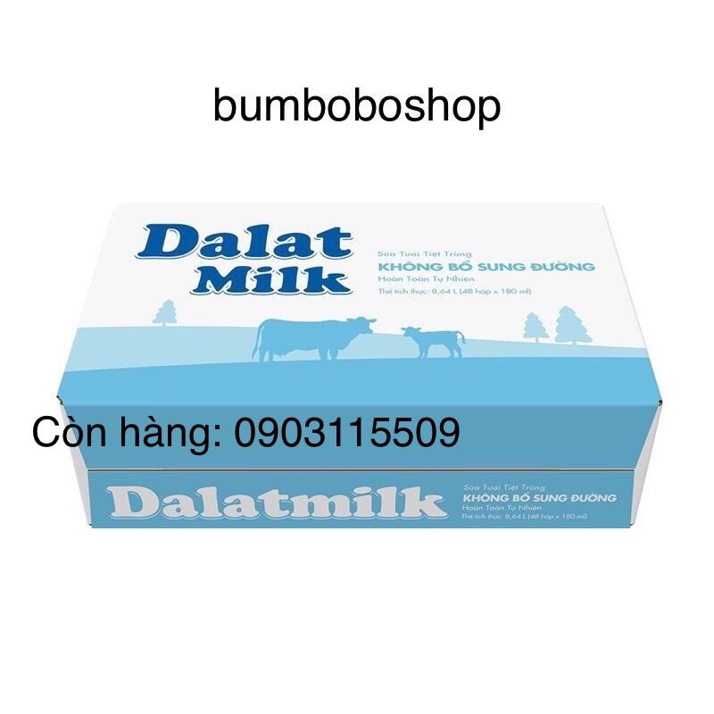 Thùng 48 hộp sữa tươi DALAT MILK không đường (180ml/hộp) - date 4/2026
