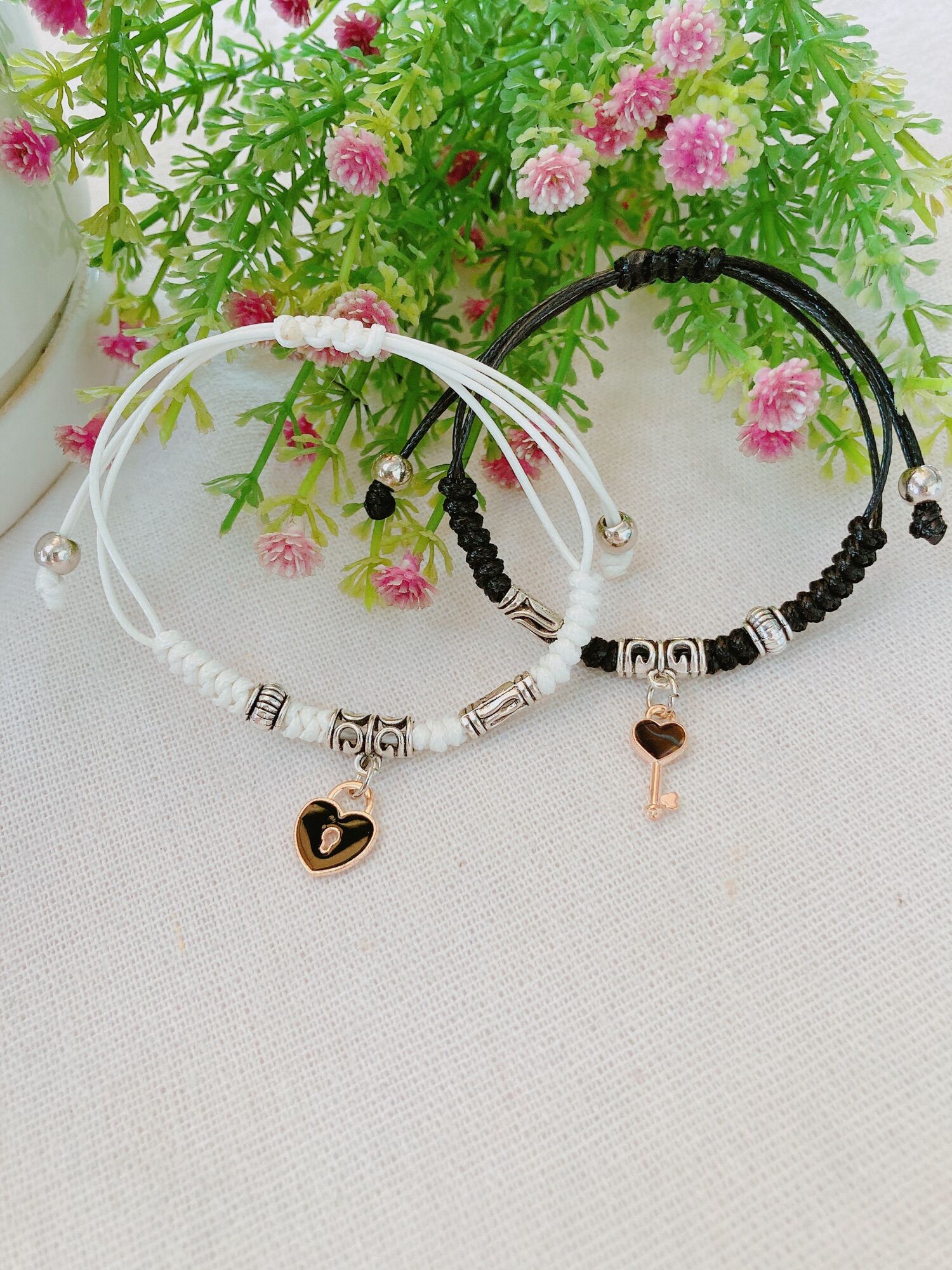 Vòng tay cặp đôi ổ khoá chìa khoá dây gút free size đa dạng mẫu mã