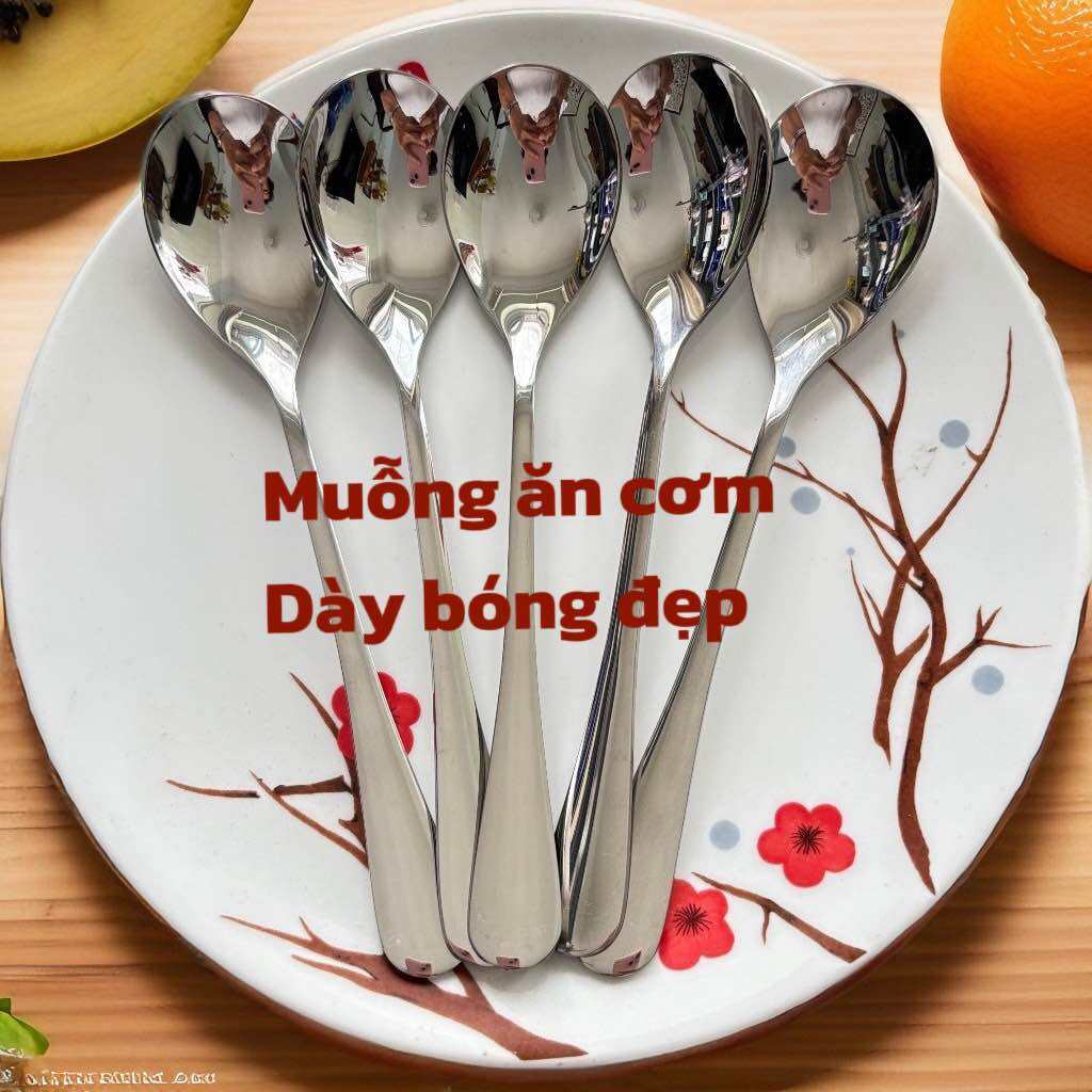 Combo 5 Cái Thìa Inox 304 - Muỗng Cơm Giọt Nước - Thìa Size Lớn - Dày Xịn Bóng Đẹp Phong Cách Nhật Trung