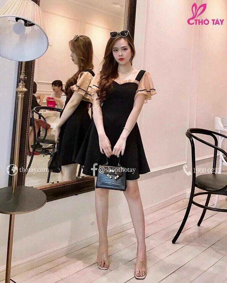 Đầm nữ dáng xòe phối voan kiếng , đầm freesize chất liệu umi
