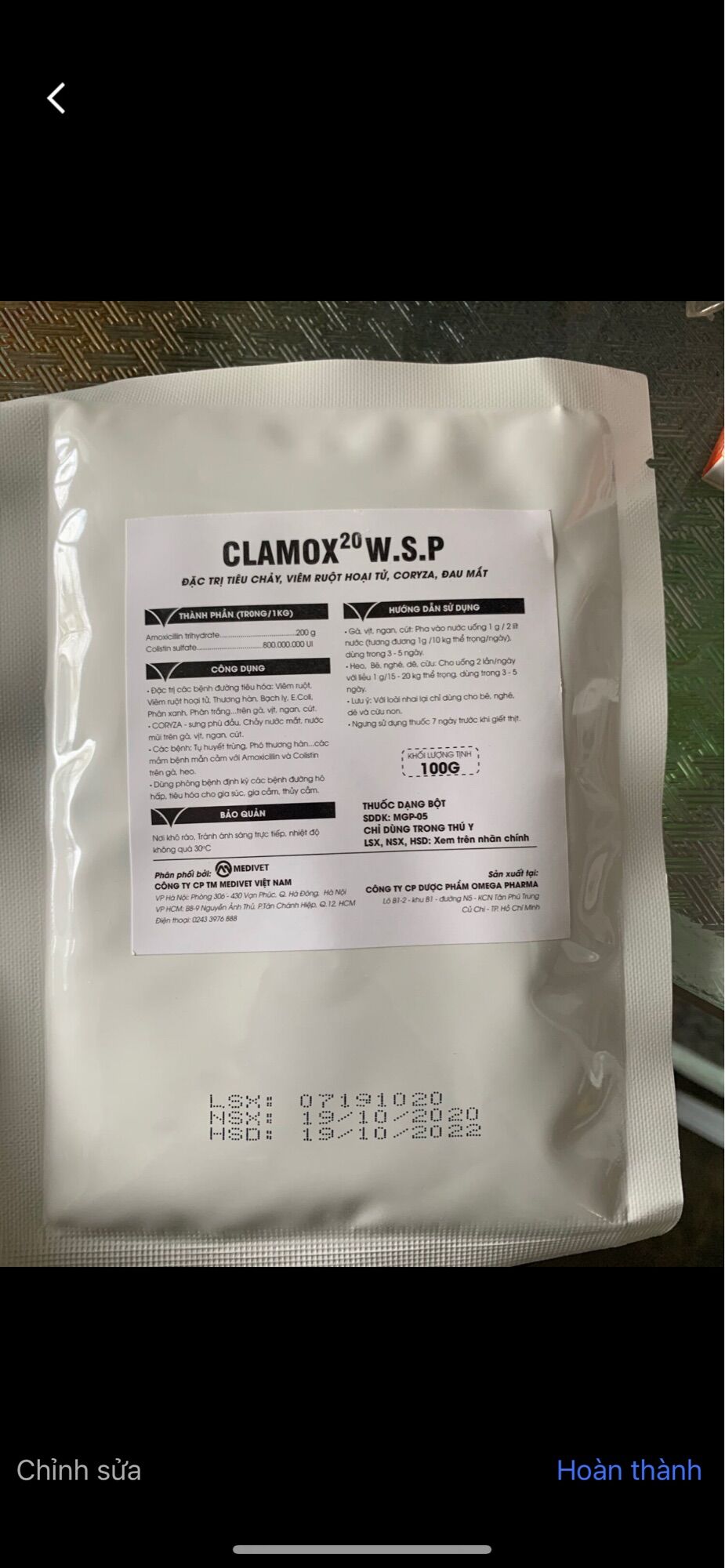 AMOX 20%-COLISTIN 800M UI 100Gram