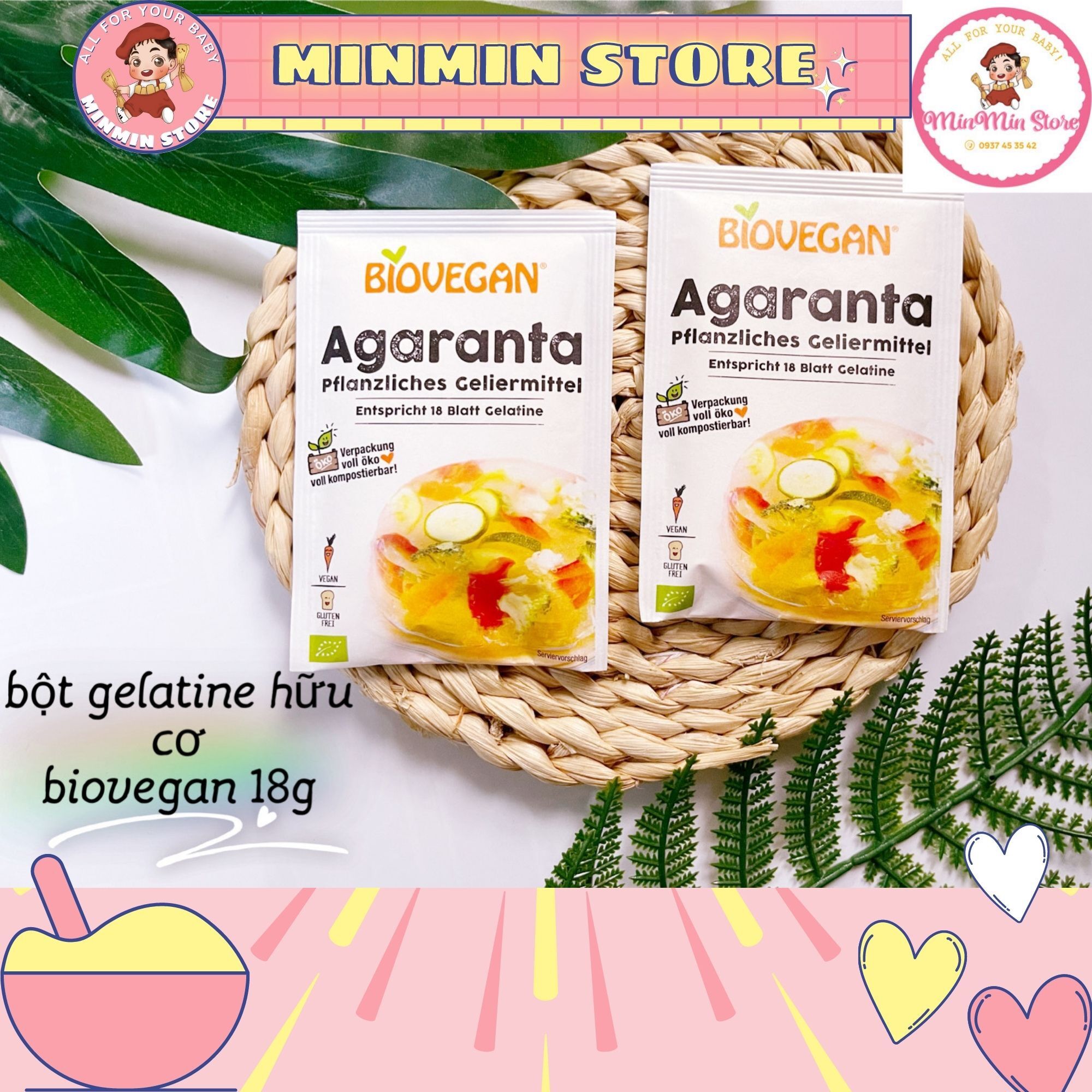 Bột gelatine hữu cơ thuần chay biovegan gói 18g
