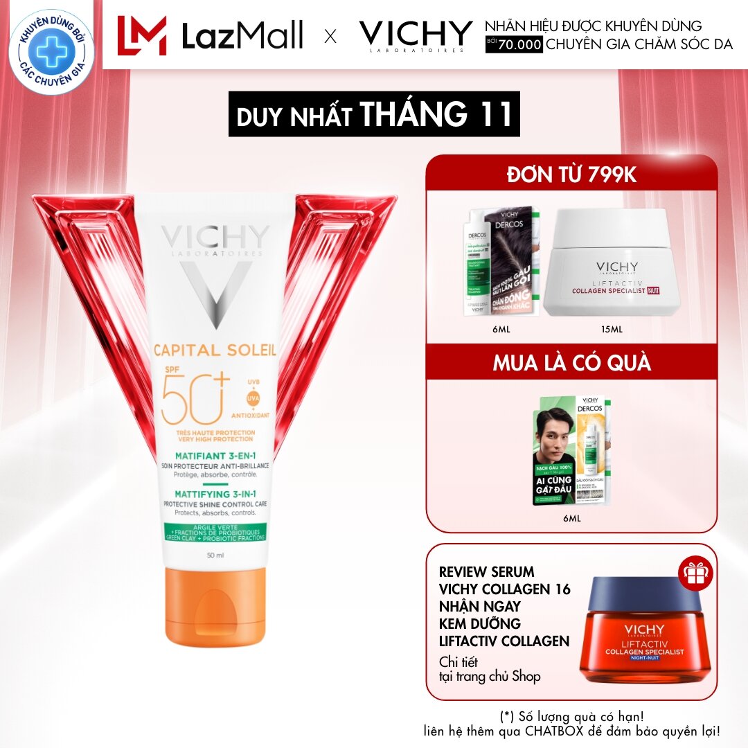 Kem chống nắng dành cho da dầu mụn, giảm các dấu hiệu lão hóa và kiềm soát bóng dầu Vichy Capital So