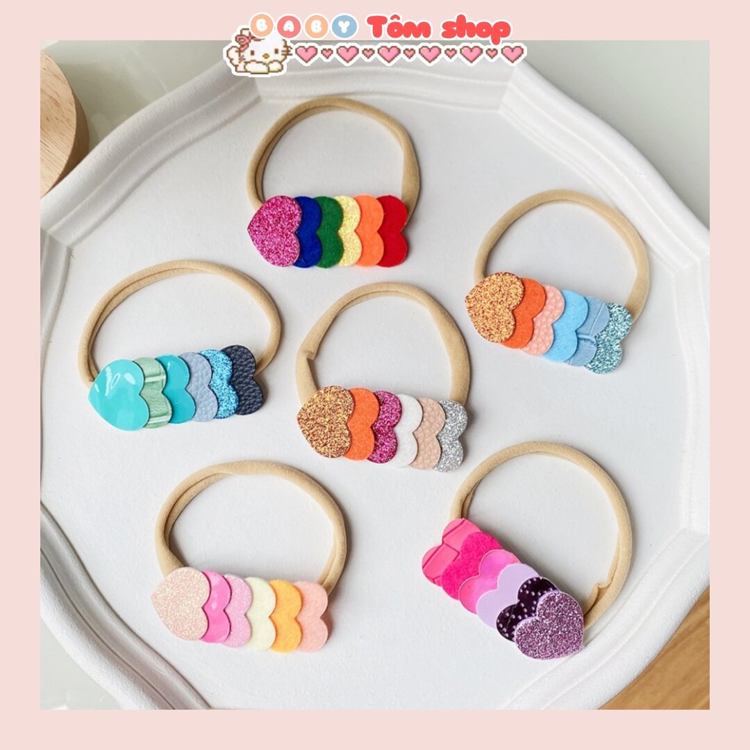 Băng đô cho bé gái sơ sinh hình tim nhiều màu sắc,Baby Tôm,băng đô mềm, xinh, an toàn