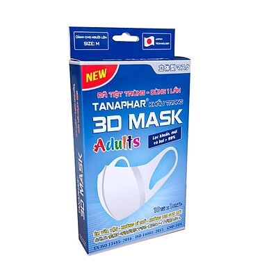 Khẩu trang 3D kháng khuẩn 3D Mask Tanaphar dành cho người lớn, hộp 10 cái