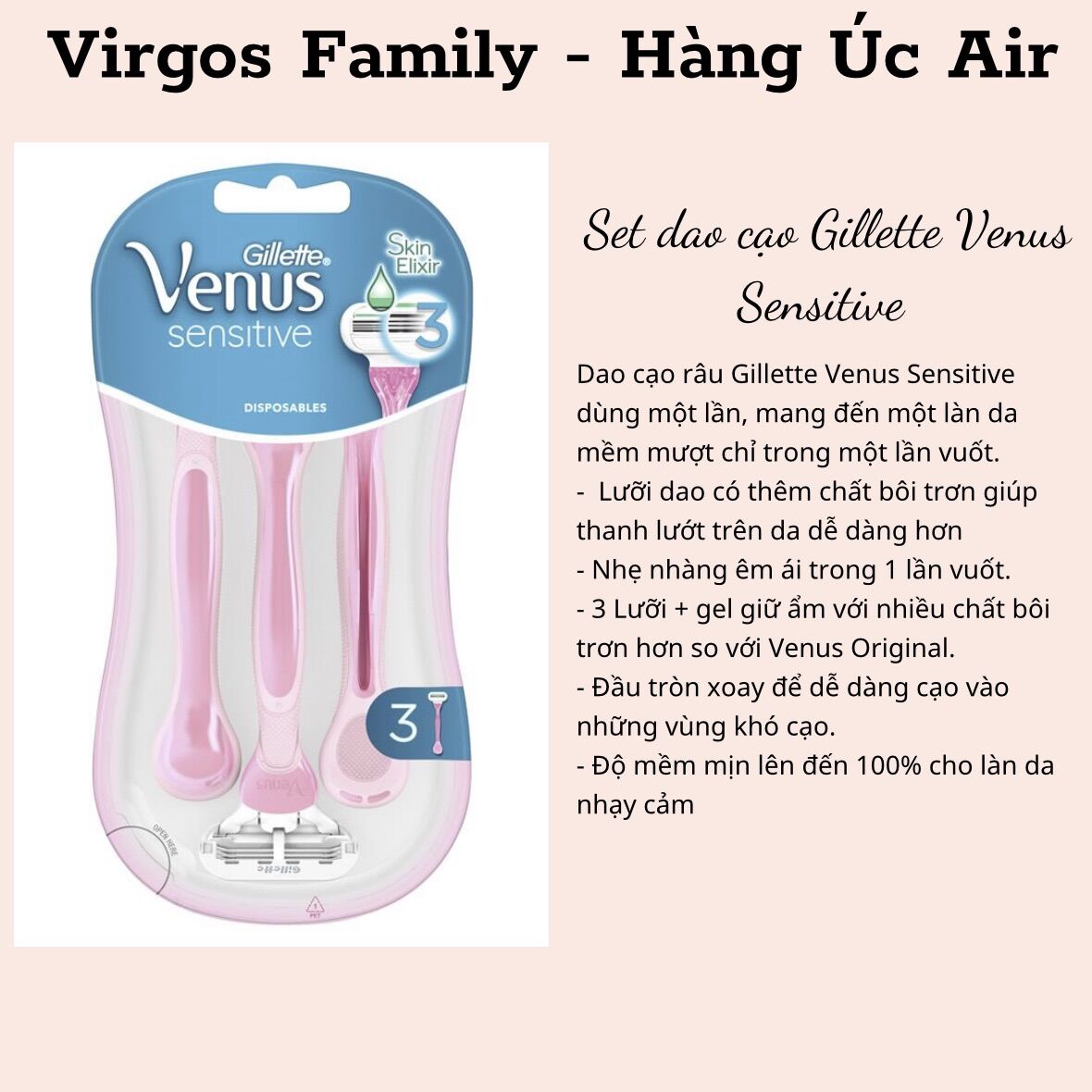 Set cạo lông Gillette Venus cho nữ các loại - Bill Úc
