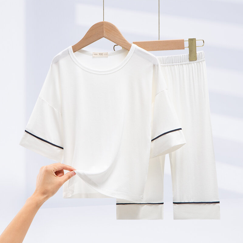 Super Breathable! Children's Modal Boys and Girls Summer Short Sleeve Pajamas Boys Medium and Big Children Cotton Home Wear Fashion