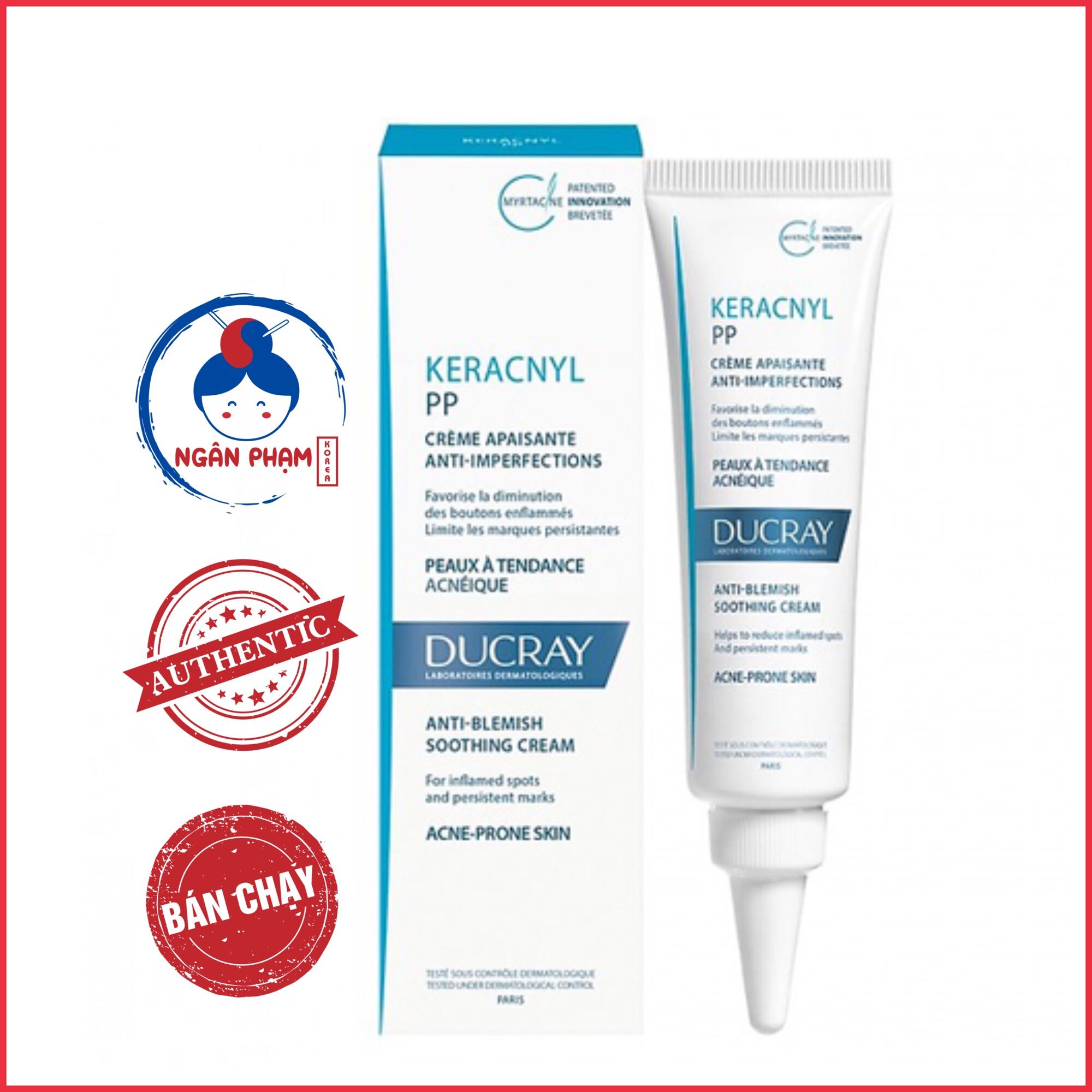 Kem dưỡng giảm mụn viêm và thâm ducray keracnyl pp 30ml