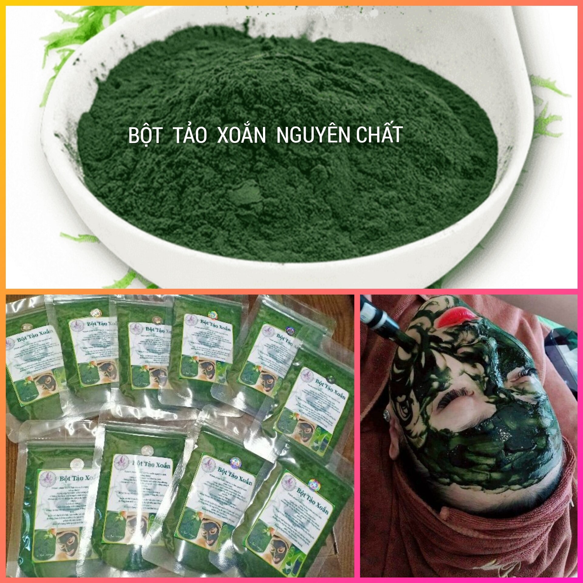 100g bột đắp mặt nạ  tảo xoắn dưỡng trắng da,chống lão hóa