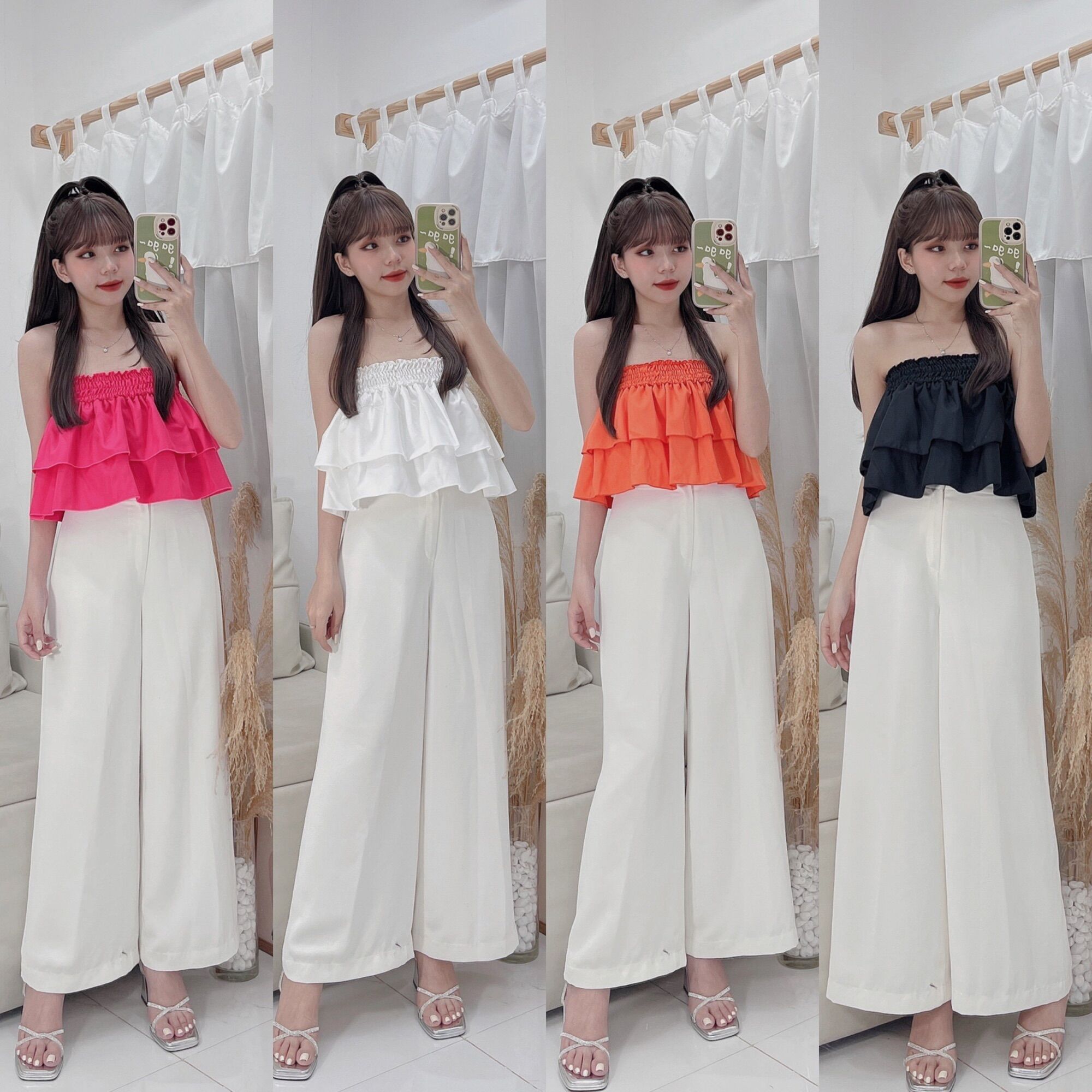 Áo Ống Croptop Bèo Tầng Dễ Thương Chất co dãn Dễ Phối