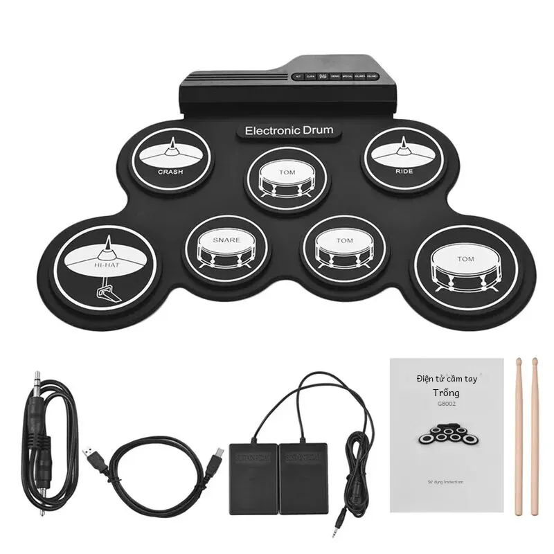 Điện tử di động bộ trống usb sơ khai luyện tập miếng lót có thể gập lại silicone jazz trống đảng disco âm nhạc có bàn đạp trống gậy