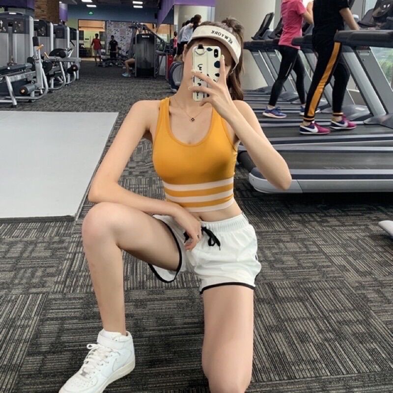 Hot - Áo bra tập gym, yoga 3 gân sọc siêu co giãn