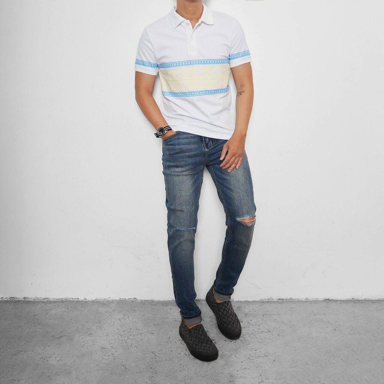 [size to 90-110kg] Áo thun nam cá sấu polo in cây dừa