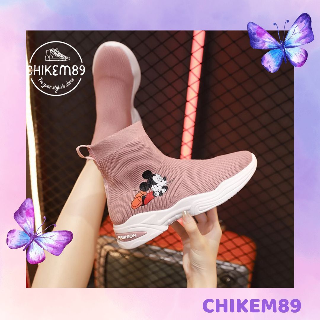 Giày bốt cao cổ nữ 🌸FREESHIP🌸 cổ chun mickey hot trend