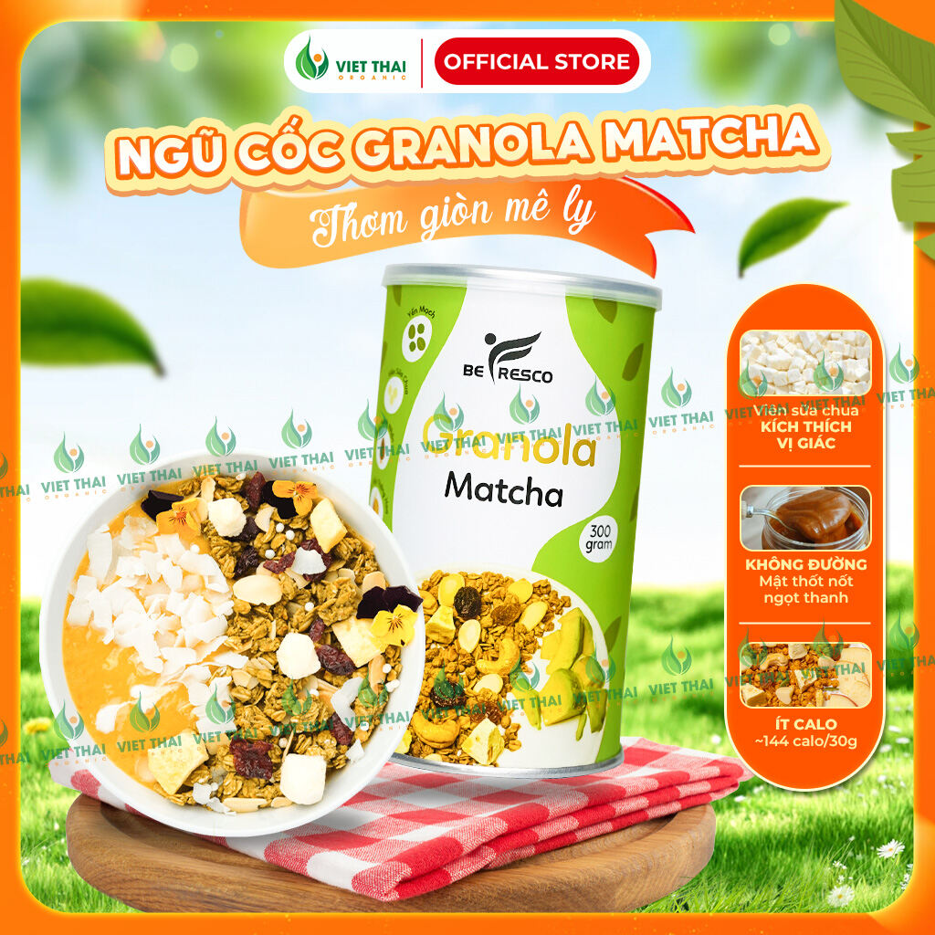Ngũ Cốc Giảm Cân Ăn Kiêng VỊ MATCHA Kèm Hoa Quả Trái Cây Mix Sữa Chua Sấy (300G)) - Việt Thái Organic