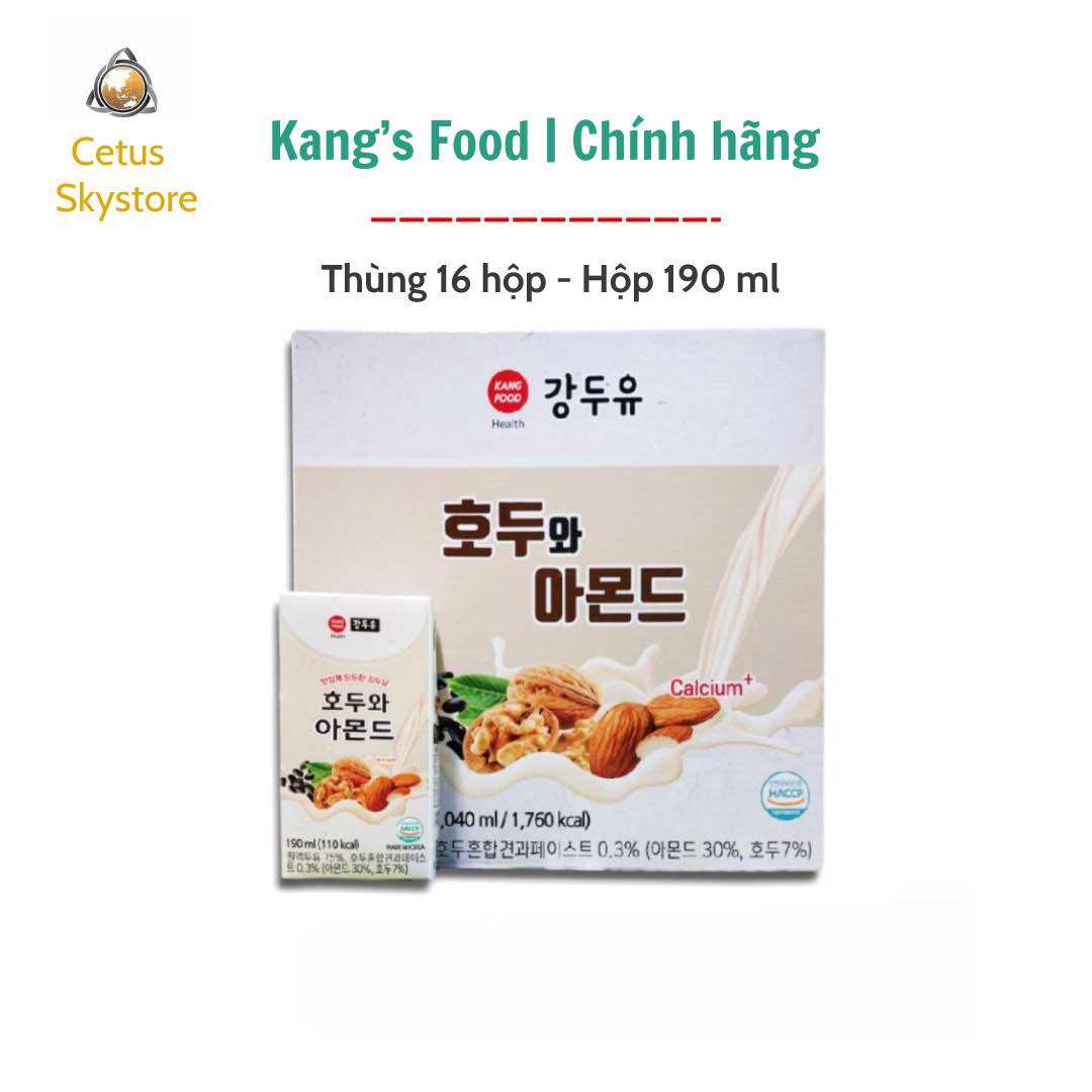 [Thùng 16 hộp] Sữa hạt hạnh nhân óc chó đậu đen Kang's Food 190ml Hàn Quốc