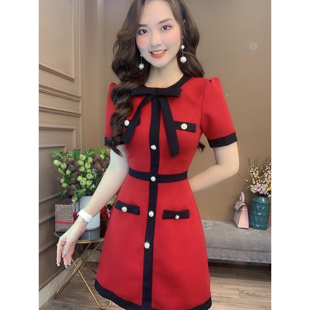 Đầm đính cúc thắt nơ Monoco M