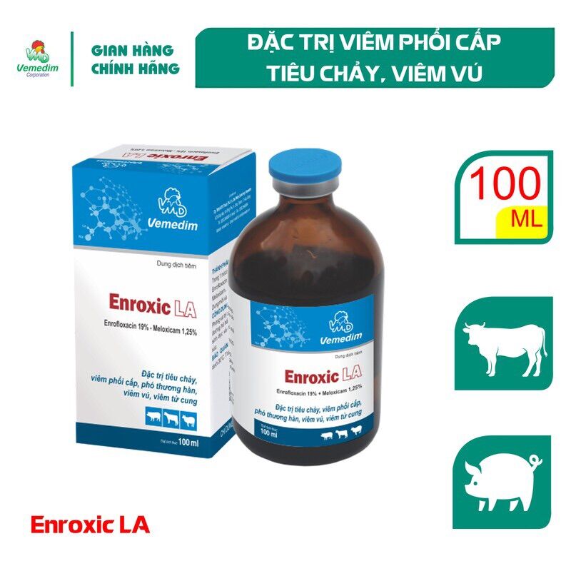 [THÚ Y] 1 lọ ENROXIC LA 100ml dùng cho viêm phổi cấp, viêm vú, tiêu chảy trên trâu bò lợn gà