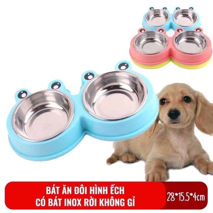 Bát ăn chó mèo, bát ăn đôi chó mèo dễ thương (giao màu ngẫu nhiên)