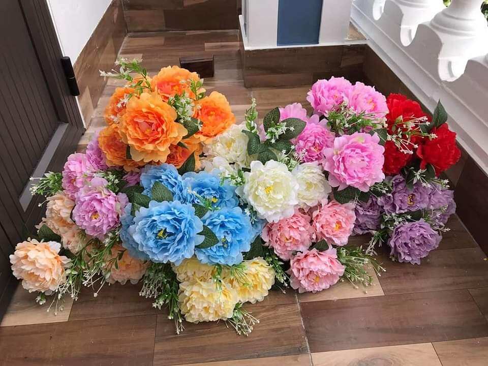 Cụm hoa mẫu đơn 7 bông trang trí_hoa giả, hoa lụa