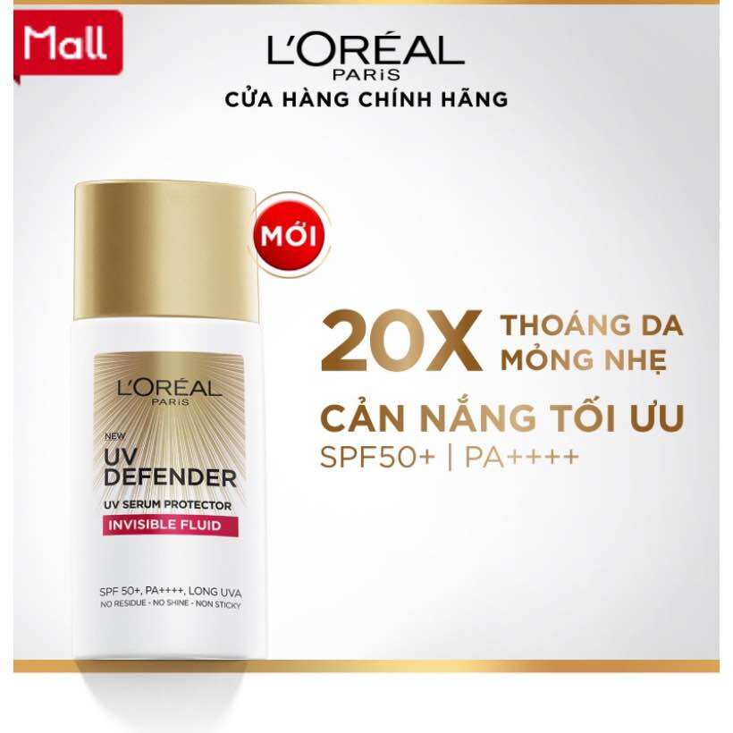 Kem chống nắng x20 thoáng da mỏng nhẹ l’oreal paris uv defender serum 50ml spf50++