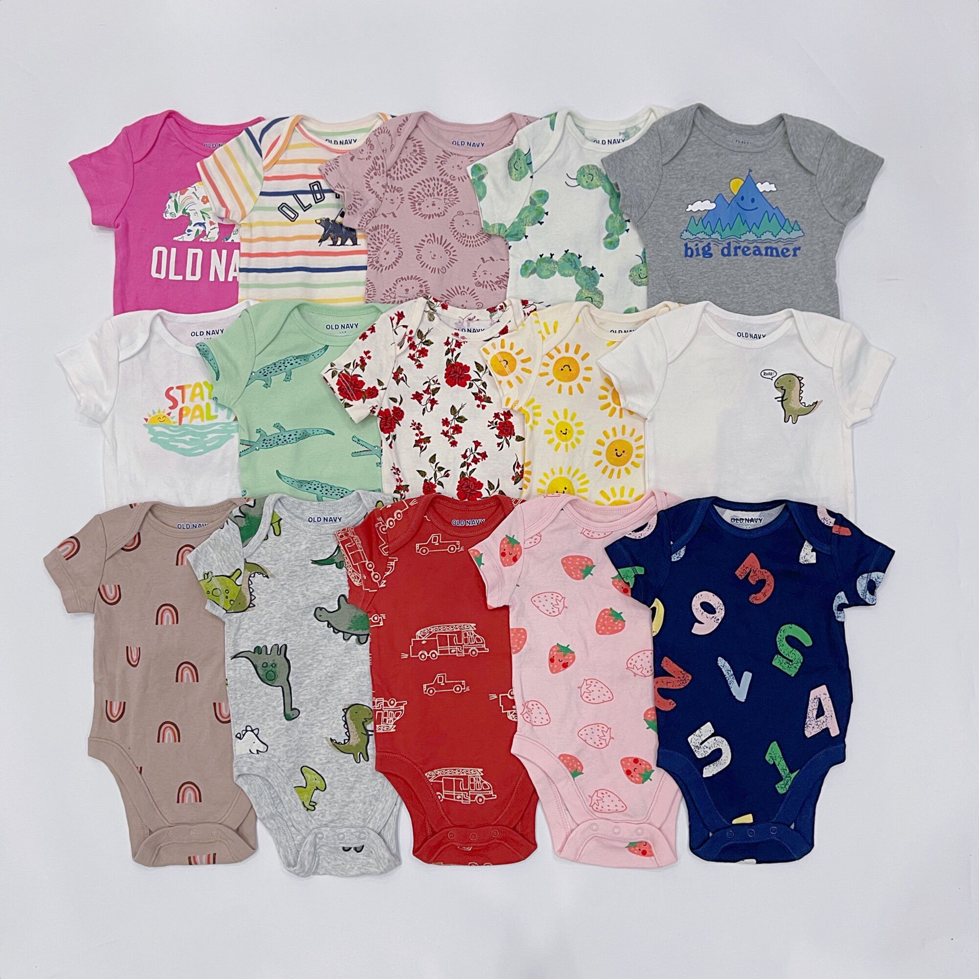 Bodysuit oldnavy, bodychip cộc tay xuất dư cho bé trai, gái, sơ sinh size 6-12m