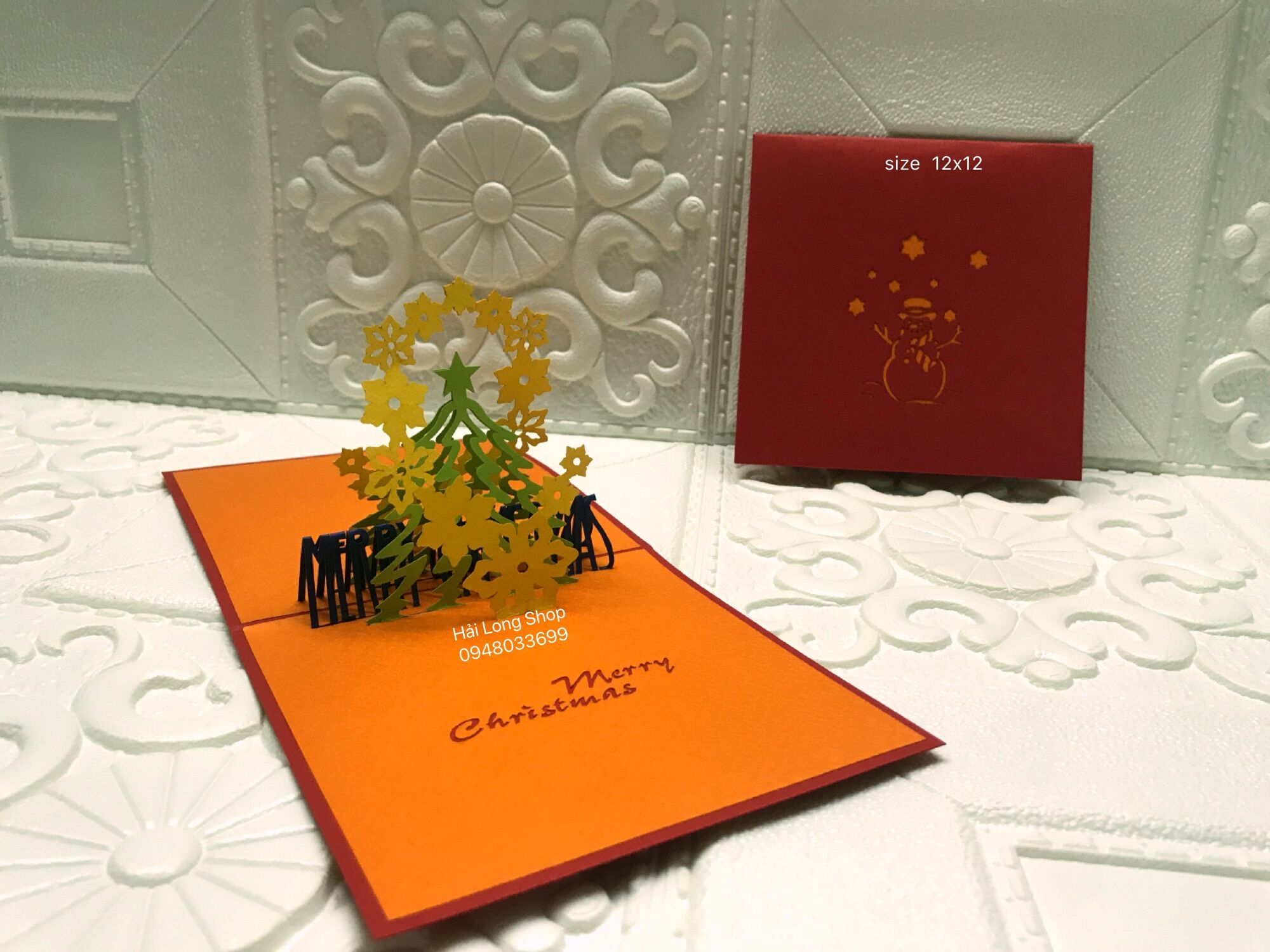 Cây Thông 12 ( lót cam ) - Noel - Thiệp 3D