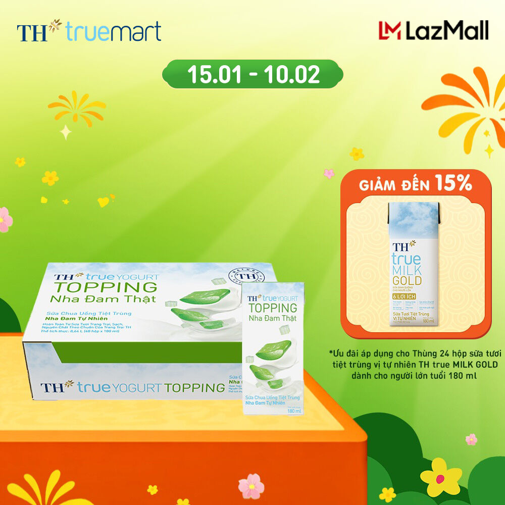Thùng Sữa chua uống tiệt trùng TH true YOGURT TOPPING nha đam tự nhiên (180ml x 48 Hộp)