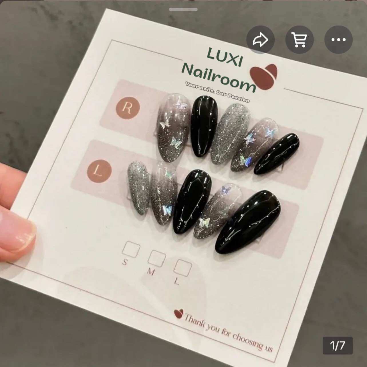 Nailbox - móng úp thiết kế mẫu nhũ flash đen ẩn bướm bling bling