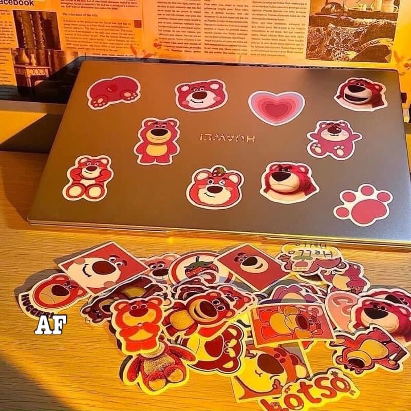 Combo 50 miếng hình dán sticker gấu dâu