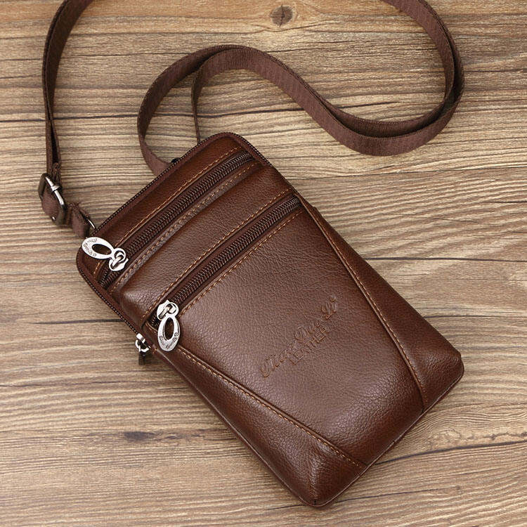 Túi Da Nhỏ Đeo Chéo Nam Giới Túi Nhỏ Thời Trang Một Bên Vai Đa Chức Năng Da Thật Túi Đựng Điện Thoại Ba Lô Nhỏ Mini TRUNG NIÊN 7 Inch