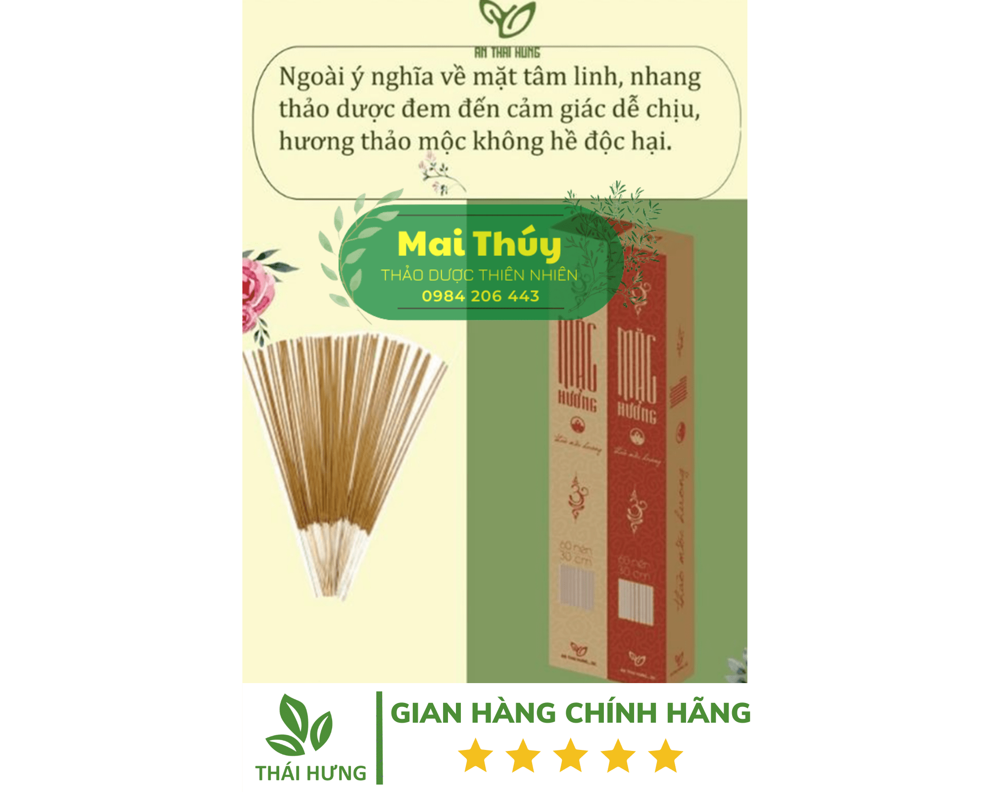 Nhang thảo mộc Mặc Hương An Thái Hưng không độc hại, không hóa chất, không hương liệu