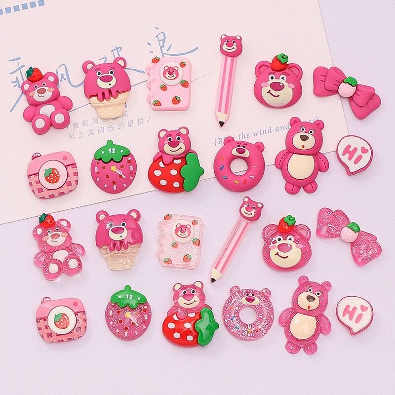 Sỉ 100 cái charm slime gấu hồng dụng cụ charm phụ kiện trang trí hình pink bear