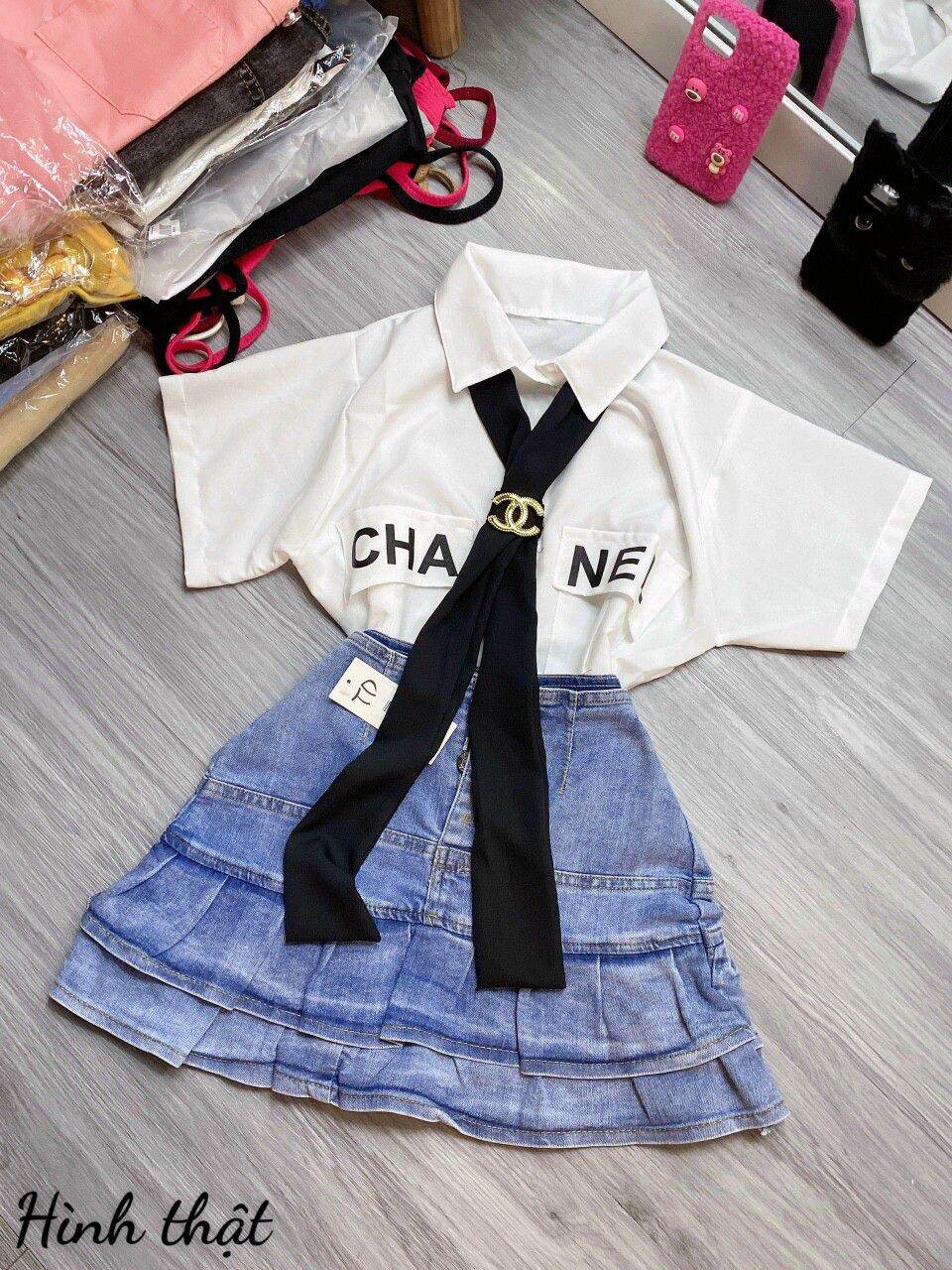 CHÂN VÁY JEAN 2 TẦNG XÒE