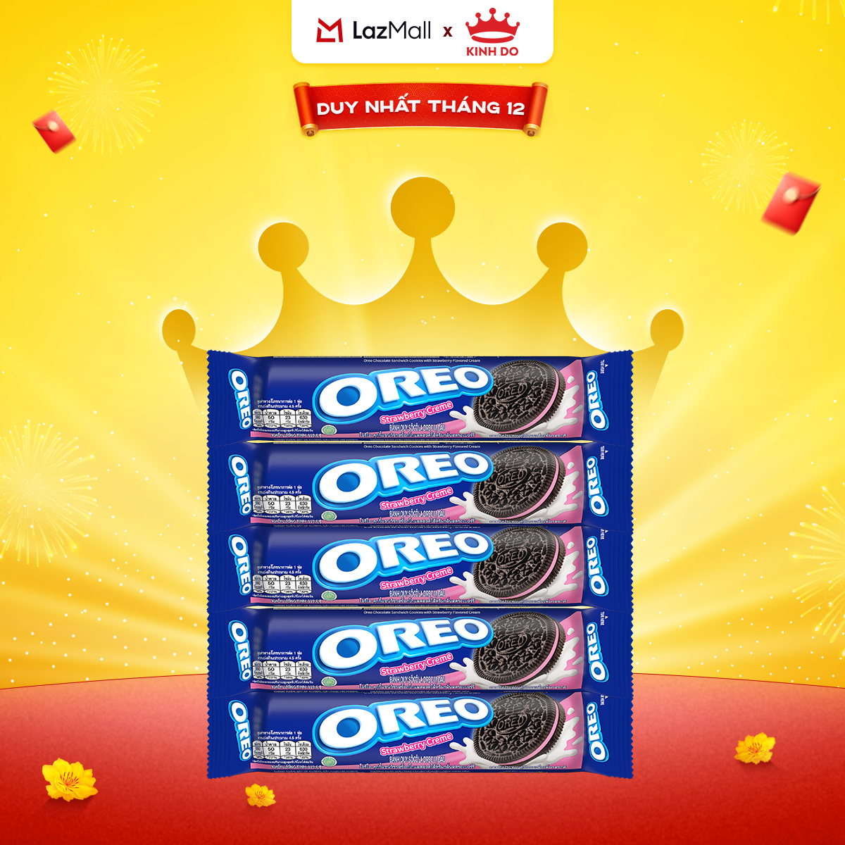  Bánh Quy Oreo Vị Dâu Combo 5 Thanh X 110.4G 