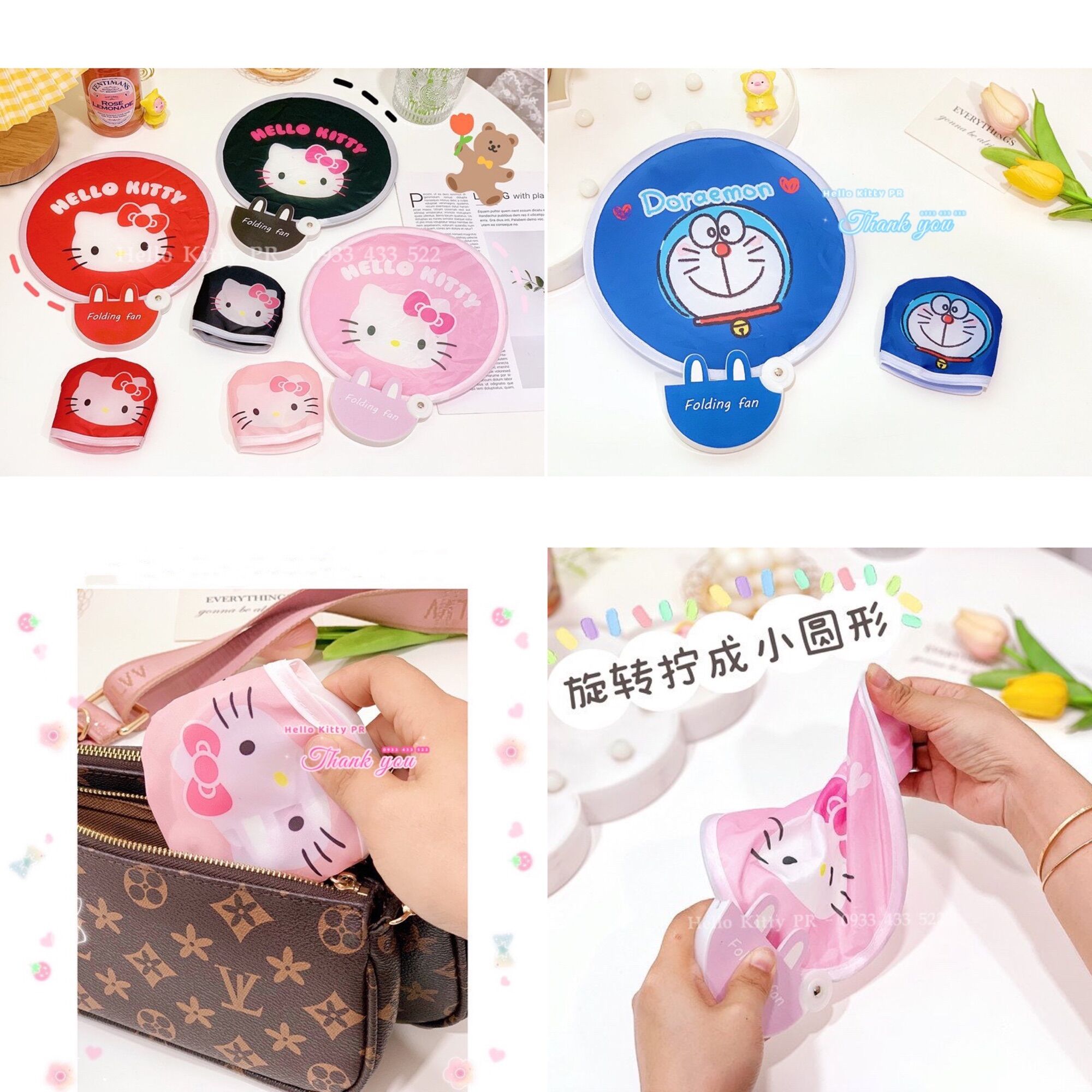 Quạt vải cầm tay Hello Kitty - Doremon Doraemon