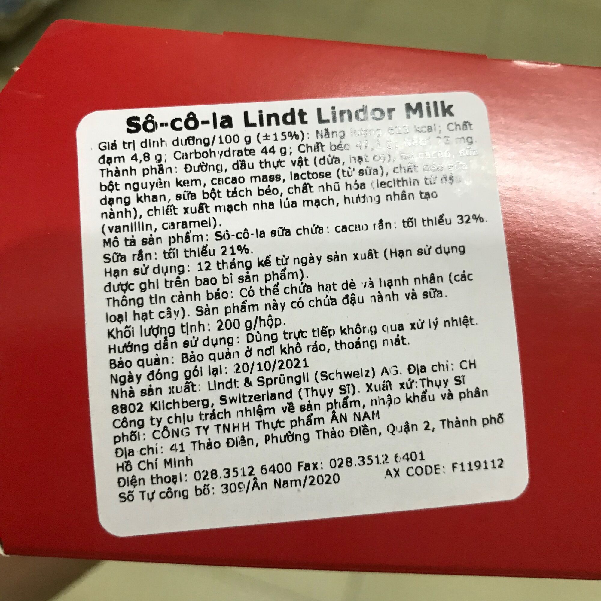 Socola Lindt Lindor Cornet Milk/Assorted Hộp 200g