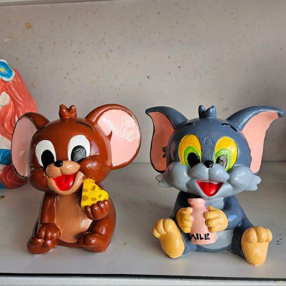 Tượng thạch cao tô màu nhân vật hoạt hình Tom & Jerry size 17cm