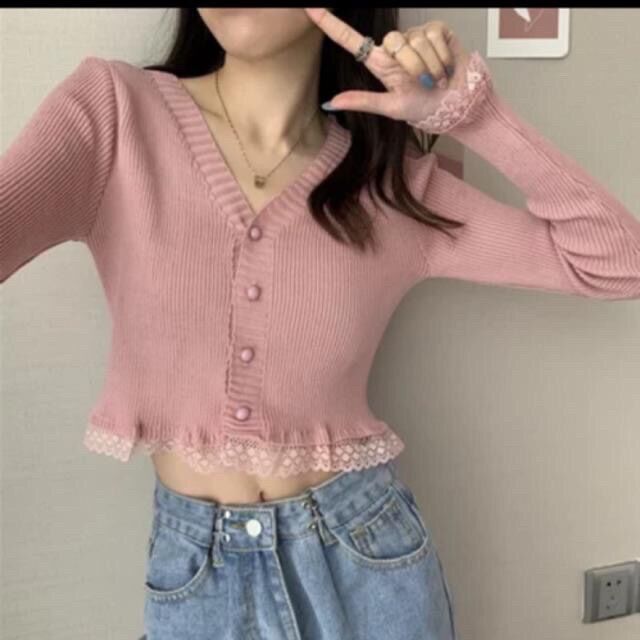 Áo len nữ dệt kim cài khuy(4 cúc) pha ren điệu đà